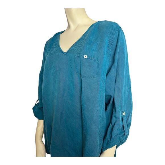 Soft Surroundings Teal Blue Oversized Blouse Shirt Top Womens Plus 1X - Picture 5 of 7